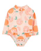 Baby Girl 1-Piece Orange Slice Long-Sleeve Rashguard Swimsuit, image 2 of 5 slides