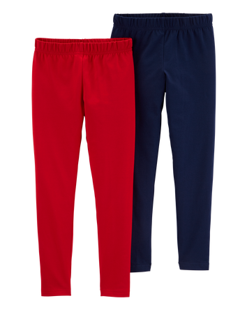 Kid 2-Pack Navy & Red Cotton Stretch Leggings, 