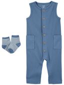 Blue - Baby 2-Piece Jumpsuit & Socks Set