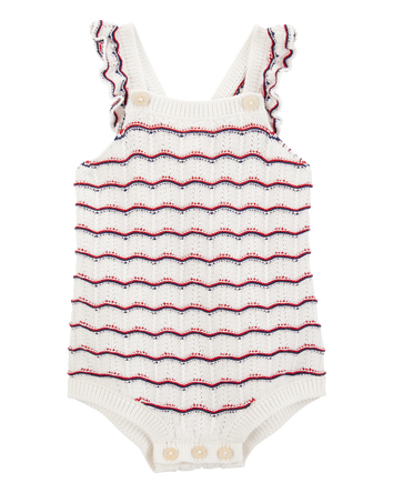 Baby Striped Crotchet Knit Bubble Romper - White, 