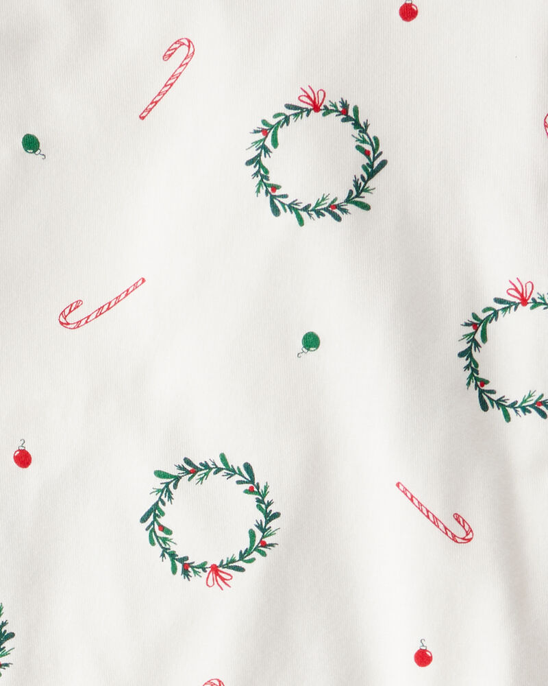 Toddler Christmas Wreath Print PurelySoft Snug Fit 2-Piece Pajamas - White, image 3 of 5 slides