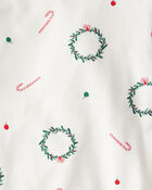 Toddler Christmas Wreath Print PurelySoft Snug Fit 2-Piece Pajamas - White, image 3 of 5 slides