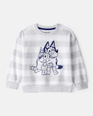 Toddler Boy Bluey Striped French Terry Pullover - Grey, 
