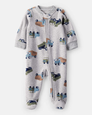 Baby Boy Construction Truck Print Loose Fit Long-Sleeve Sleep & Play Pajamas - Grey, 