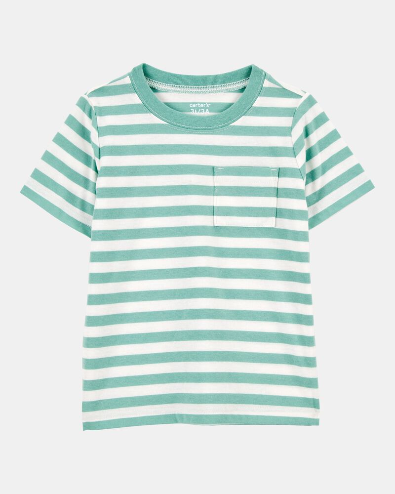 Baby Striped Short-Sleeve Pocket Tee - Green, image 1 of 3 slides
