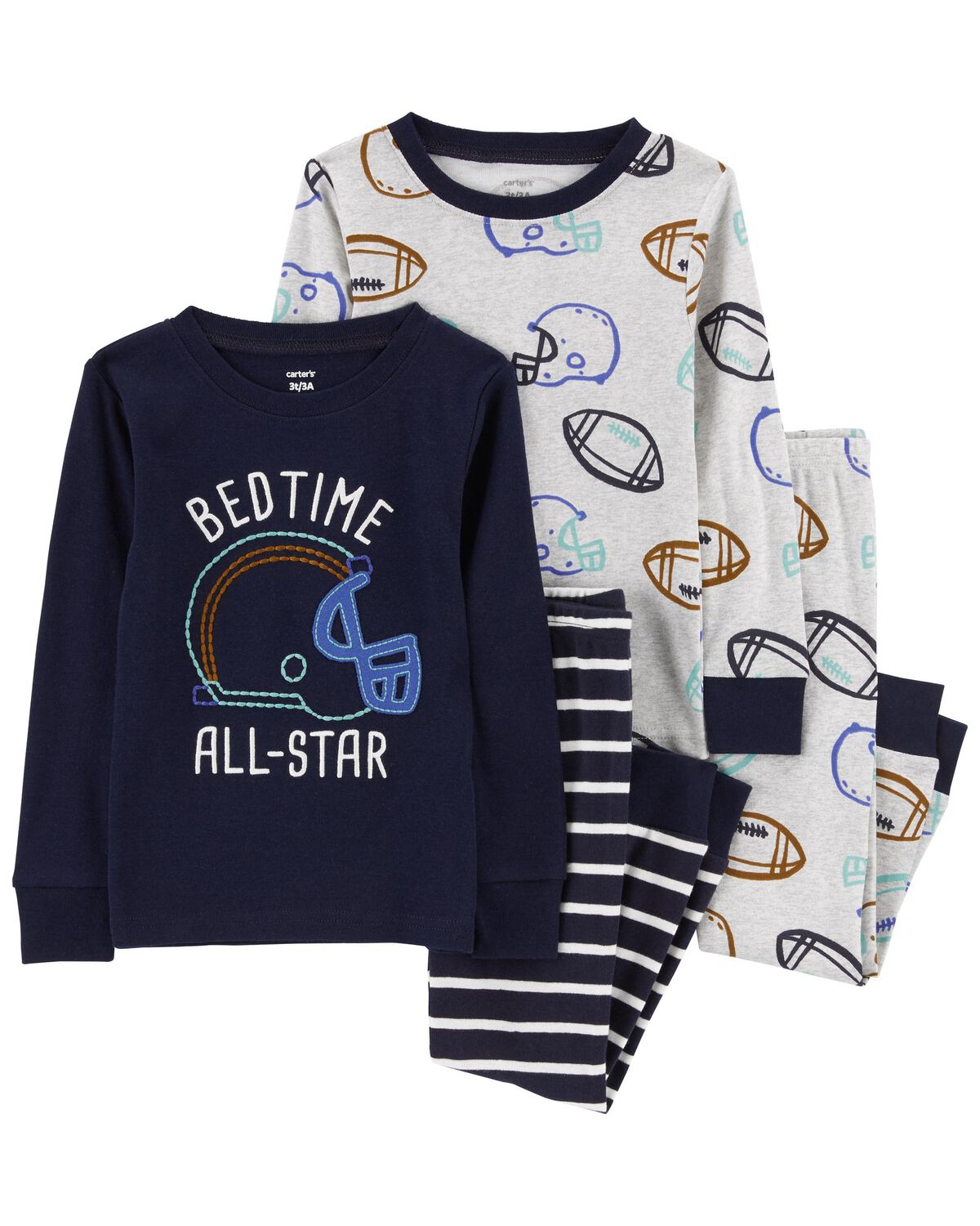 Navy/Heather Toddler 4Piece Football 100 Snug Fit Cotton Pajamas
