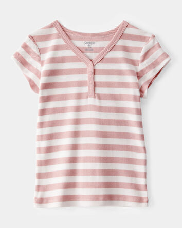 Kid Ribbed Henley Striped Short-Sleeve Shirt - Pink, 