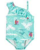 Baby Beach Print Ruffle Swimsuit, image 1 of 5 slides