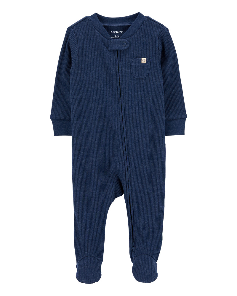 Baby Boy Textured 2-Way Zip Sleep & Play Pajamas, image 1 of 3 slides