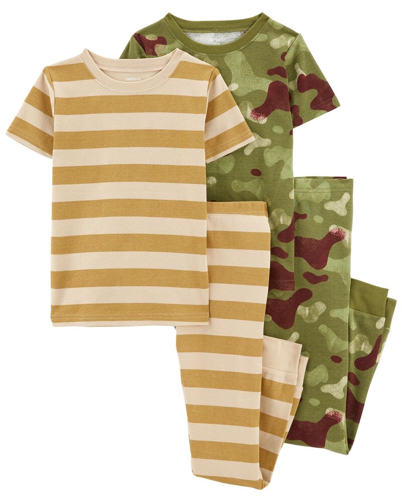 Kid 4-Piece Camo Striped 100% Snug Fit Cotton Pajamas, image 1 of 4 slides