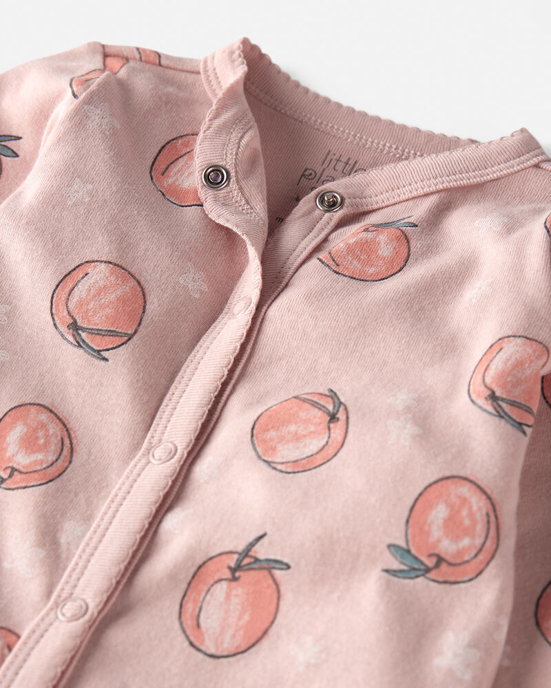 Baby Organic Cotton Sleep & Play Pajamas in Peach Print, image 2 of 5 slides