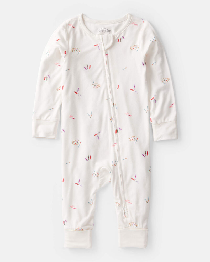 Baby Girl Art Print PurelySoft Sleep & Play Pajamas - White, image 1 of 8 slides