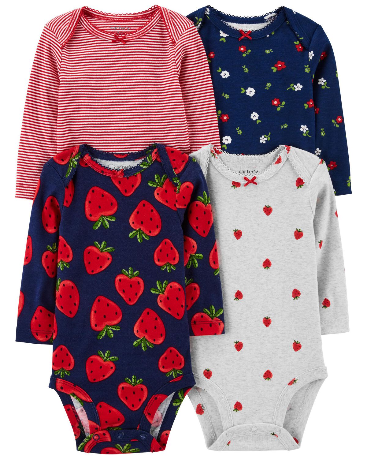 Red/Blue Baby 4-Piece Long-Sleeve Bodysuits | carters.com