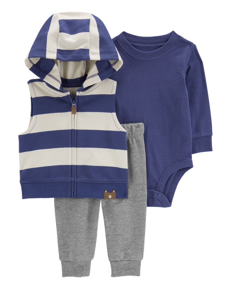 Baby 3-Piece Striped Little Vest Set, image 1 of 4 slides