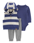 Baby 3-Piece Striped Little Vest Set, image 1 of 4 slides