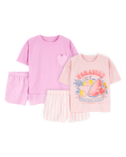 Kid 4-Piece Loose Fit Pajamas - Pink/Purple, image 1 of 5 slides