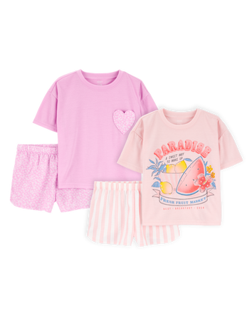 Kid 4-Piece Loose Fit Pajamas - Pink/Purple, 