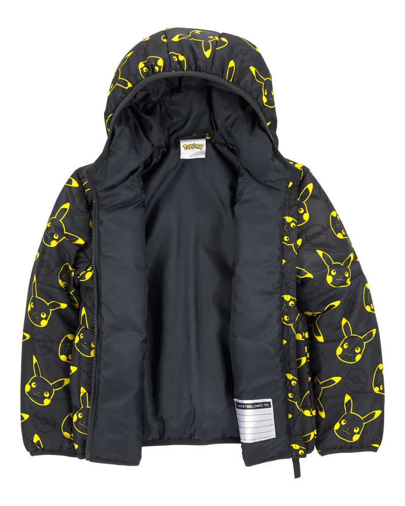Kid Pikachu Pokémon Puffer Jacket - Black, image 2 of 3 slides