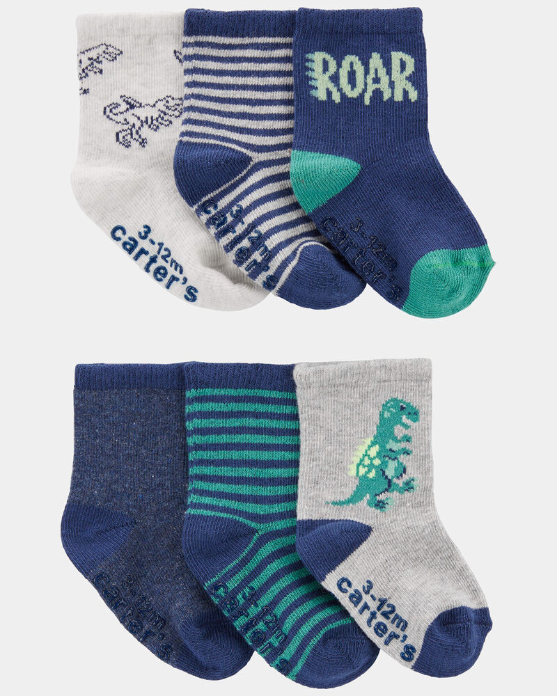 Baby Boy 6-Pack Dinosaur Socks, image 1 of 2 slides