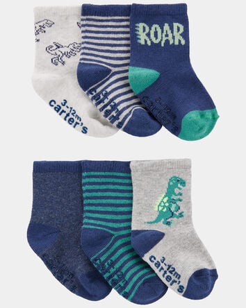 Baby Boy 6-Pack Dinosaur Socks, 