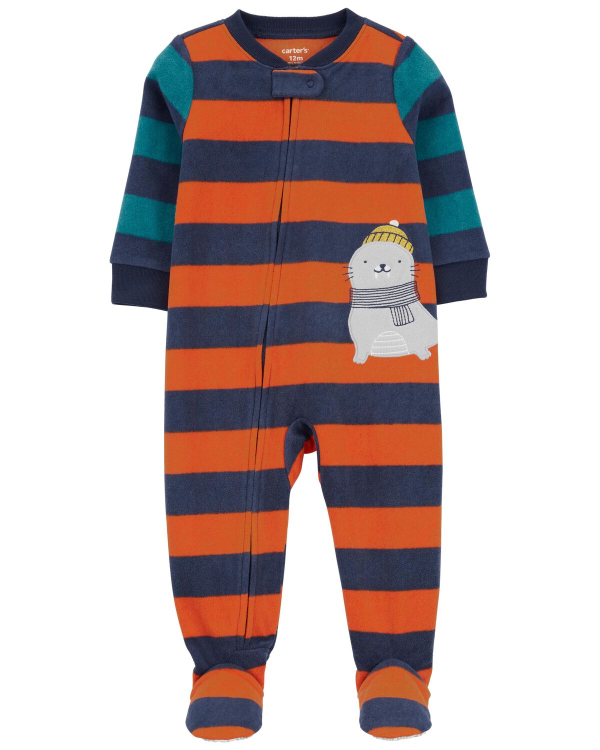 Baby 1-Piece Seal Striped Fleece Footie Pajamas