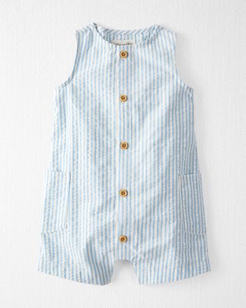 Baby Seersucker Button-Front Romper Made with Organic Cotton, 