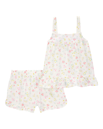 Girls Floral Loose Fit 2-Piece Pajamas - White, 