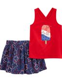 Red/Navy - Toddler 2-Piece Popsicle Tank & Skirt Set