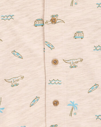 Baby Beach Print Knit Short-Sleeve Fashion Top - Khaki, 