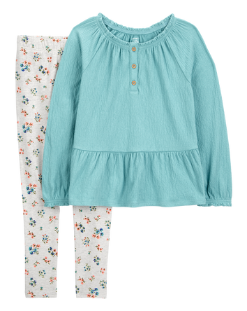 Kid 2-Piece Gauze Peplum Top & Floral Legging Set, 