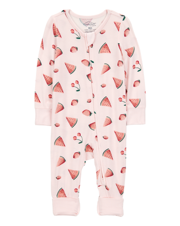 Baby Girl Fruit Print 2-Way Zip PurelySoft Convertible Foot Sleep & Play Pajamas - Pink, 