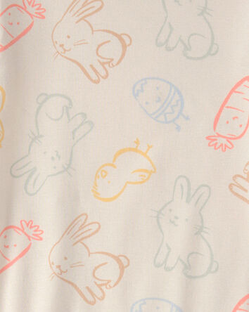 Kid Easter Bunny 100% Cotton Snug Fit 2-Piece Pajama Set - Cream, 