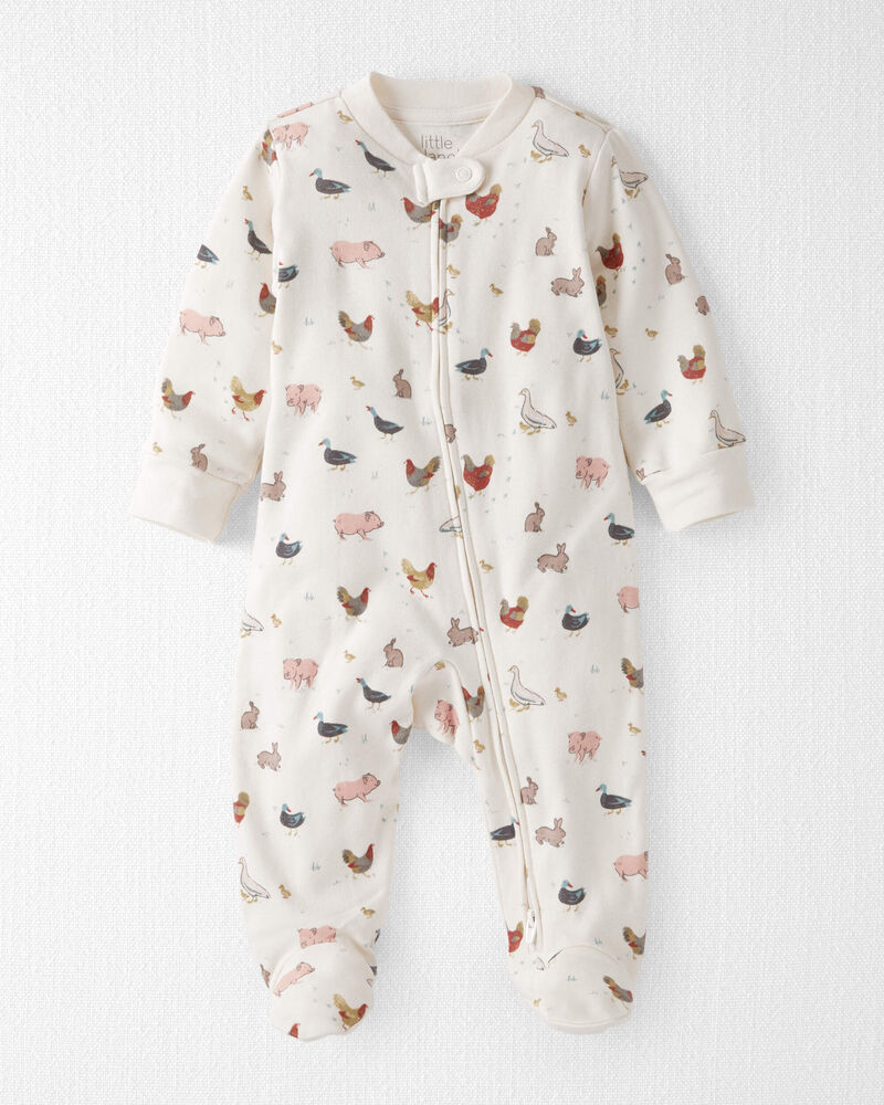 Baby Organic Cotton Sleep & Play Pajamas in Farm Friends Print, image 1 of 5 slides