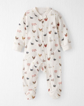 Baby Organic Cotton Sleep & Play Pajamas in Farm Friends Print, 