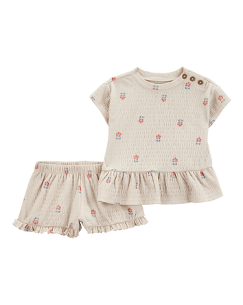 Baby 2-Piece Flower Print Peplum Top & Short Set, 