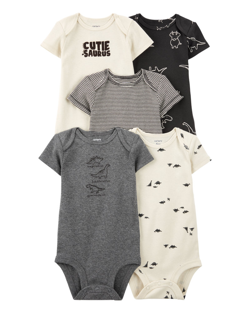 Baby Boy 5-Pack Striped Dinosaur Short-Sleeve Bodysuits, image 1 of 8 slides