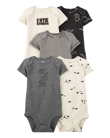 Baby Boy 5-Pack Striped Dinosaur Short-Sleeve Bodysuits, 