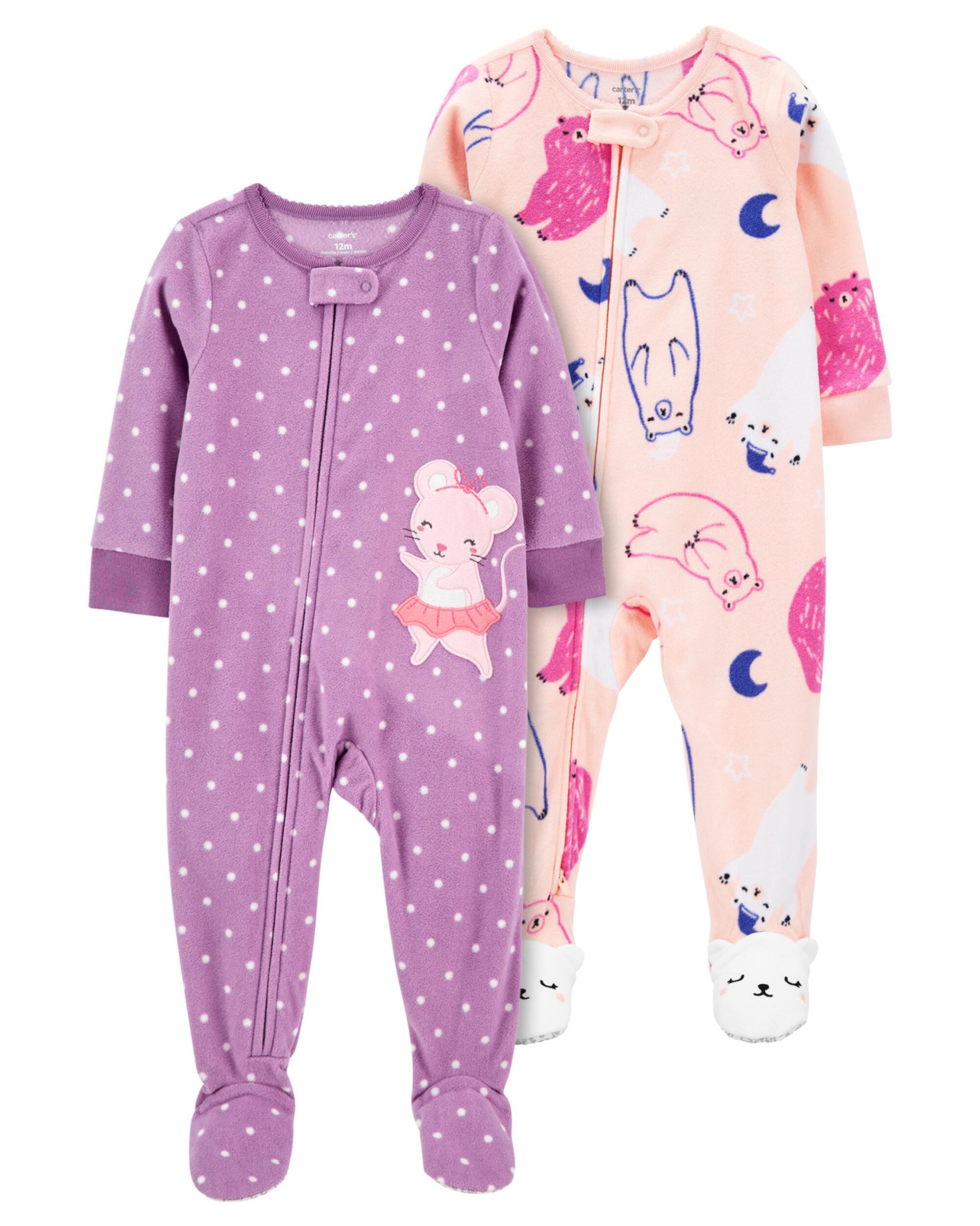 Multi Toddler 2 Pack 1 Piece Fleece Footie Pajamas carters