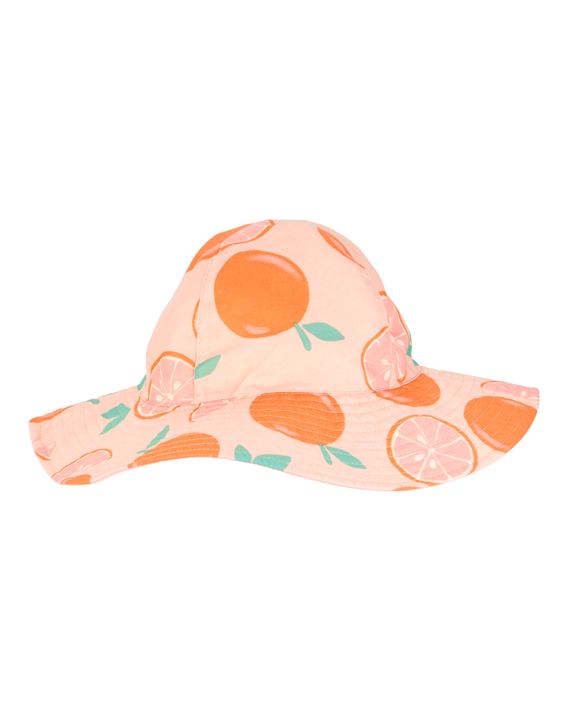 Toddler Girl Orange Fruit Print Reversible Swim Hat - Orange/Peach, image 1 of 3 slides