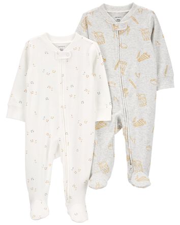 Baby 2-Pack 2-Way Zip Cotton Blend Sleep & Play Pajamas, 