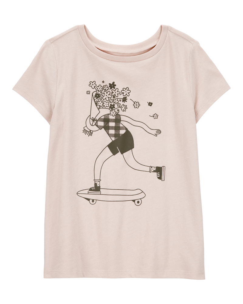 Kid Floral Skater Girl Graphic Tee - Tan, image 1 of 3 slides