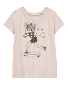 Kid Floral Skater Girl Graphic Tee - Tan, image 1 of 3 slides