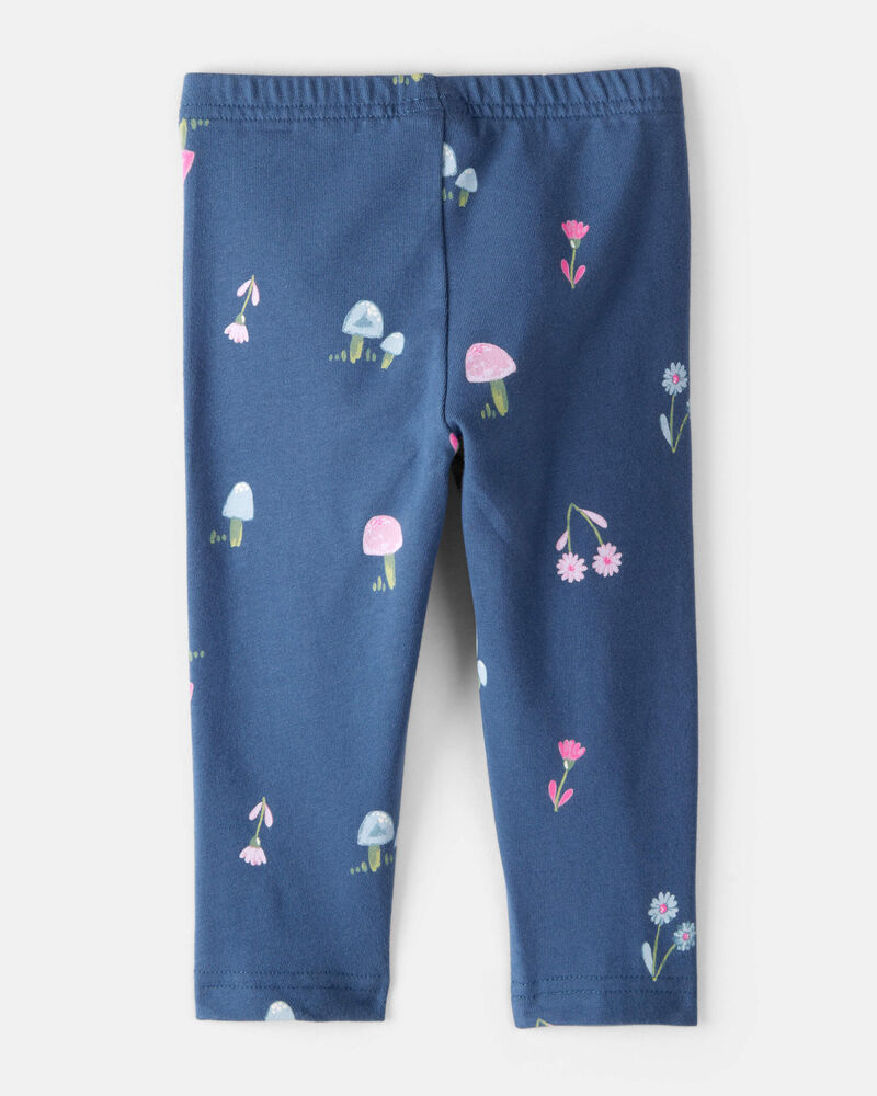 Baby Girl Floral Cotton Pull-On Stretch Leggings - Blue, image 2 of 4 slides