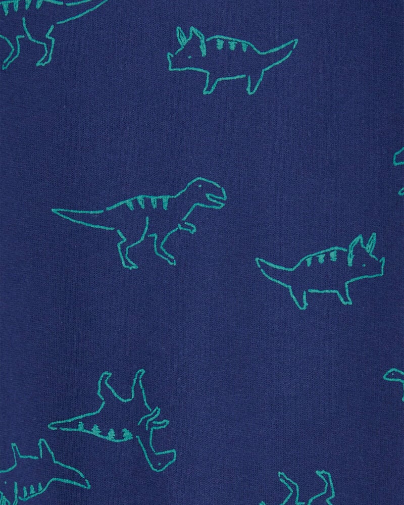 Baby Dinosaur Print French Terry Long-Sleeve Jumpsuit - Blue, image 2 of 3 slides