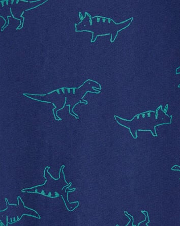 Baby Dinosaur Print French Terry Long-Sleeve Jumpsuit - Blue, 