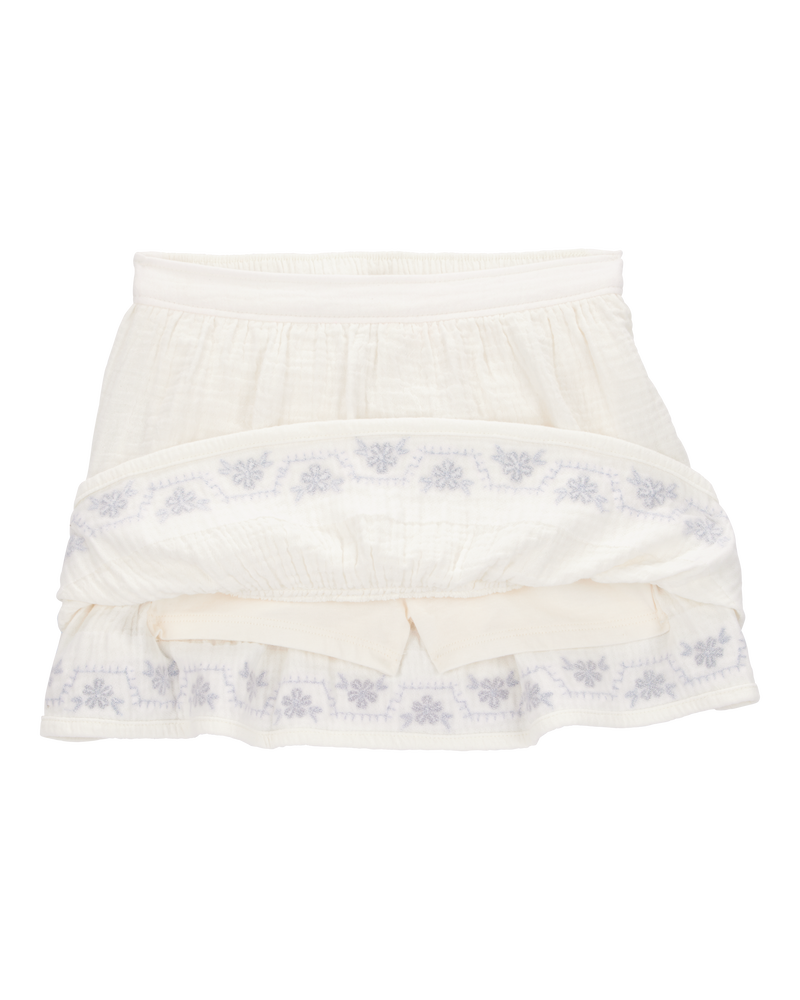 Toddler Floral Embroidered Gauze Skort - Ivory, image 4 of 6 slides