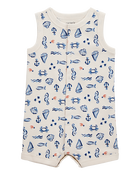 Baby Sea Print Snap-Up Cotton Romper, image 1 of 3 slides