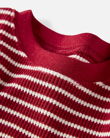 Toddler Organic Cotton Striped Waffle Knit Pajamas, 