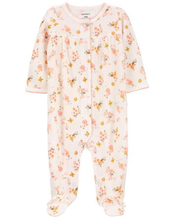 Baby Floral Snap-Up Cotton Sleep & Play Pajamas, 