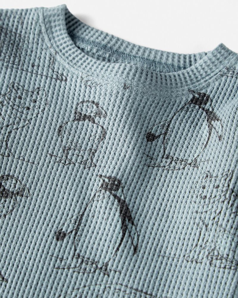Arctic Print Waffle Knit Pajamas Set Made With Organic Cotton, image 2 of 4 slides